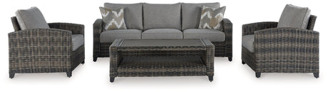 Oasis Court Gray 4-Piece Outdoor Conversation Set by Ashley at Eve Furniture