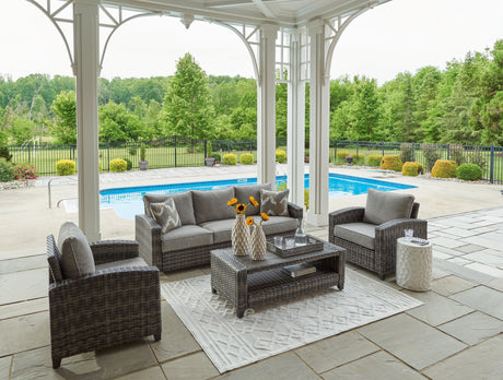 Oasis Court Gray 4-Piece Outdoor Conversation Set by Ashley at Eve Furniture