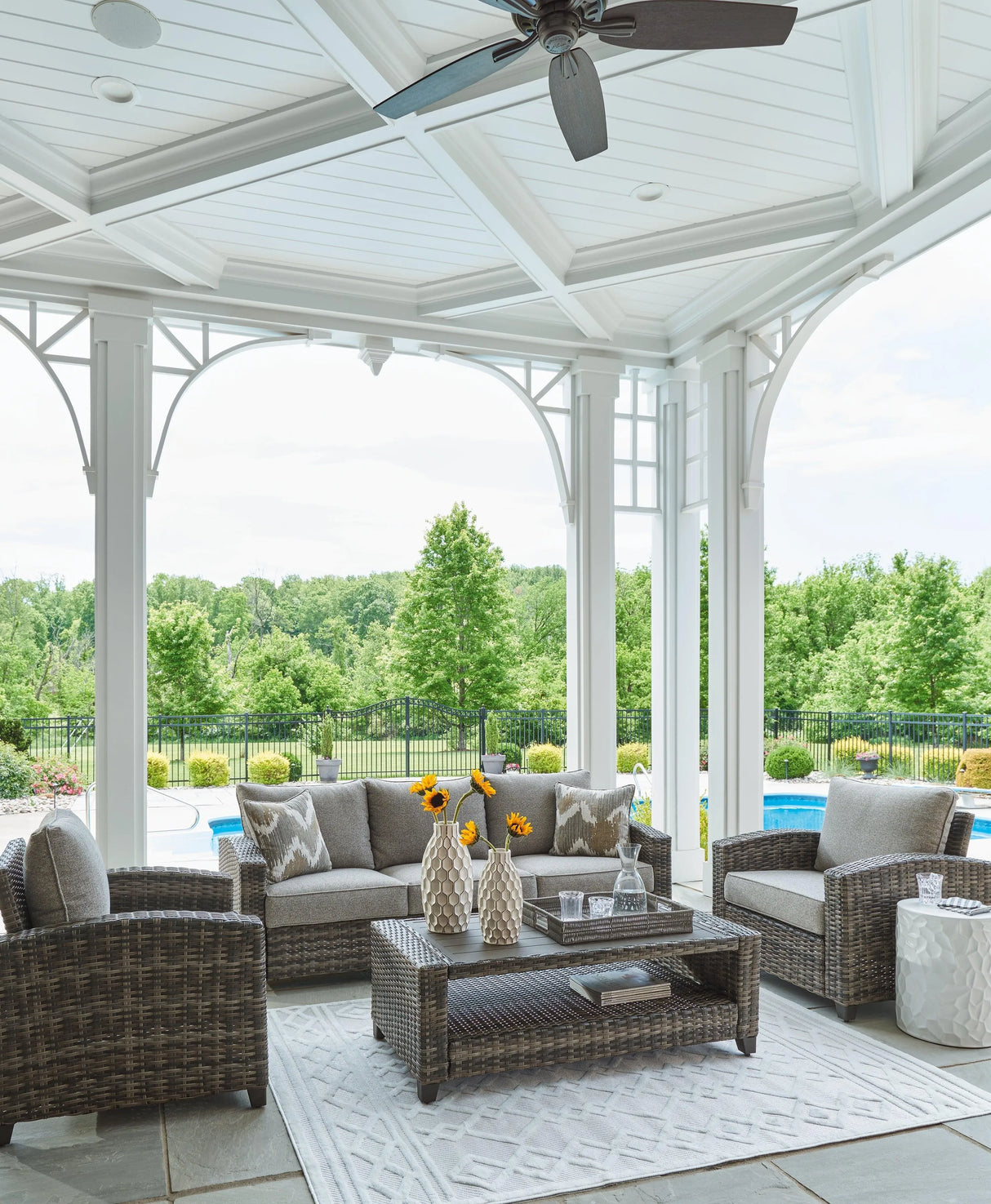 Oasis Court Gray 4-Piece Outdoor Conversation Set by Ashley at Eve Furniture