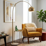 Oasis Long Arm Gold Brass Adjustable Floor Lamp with Round White Marble Base by Ashcroft Imports at Eve Furniture