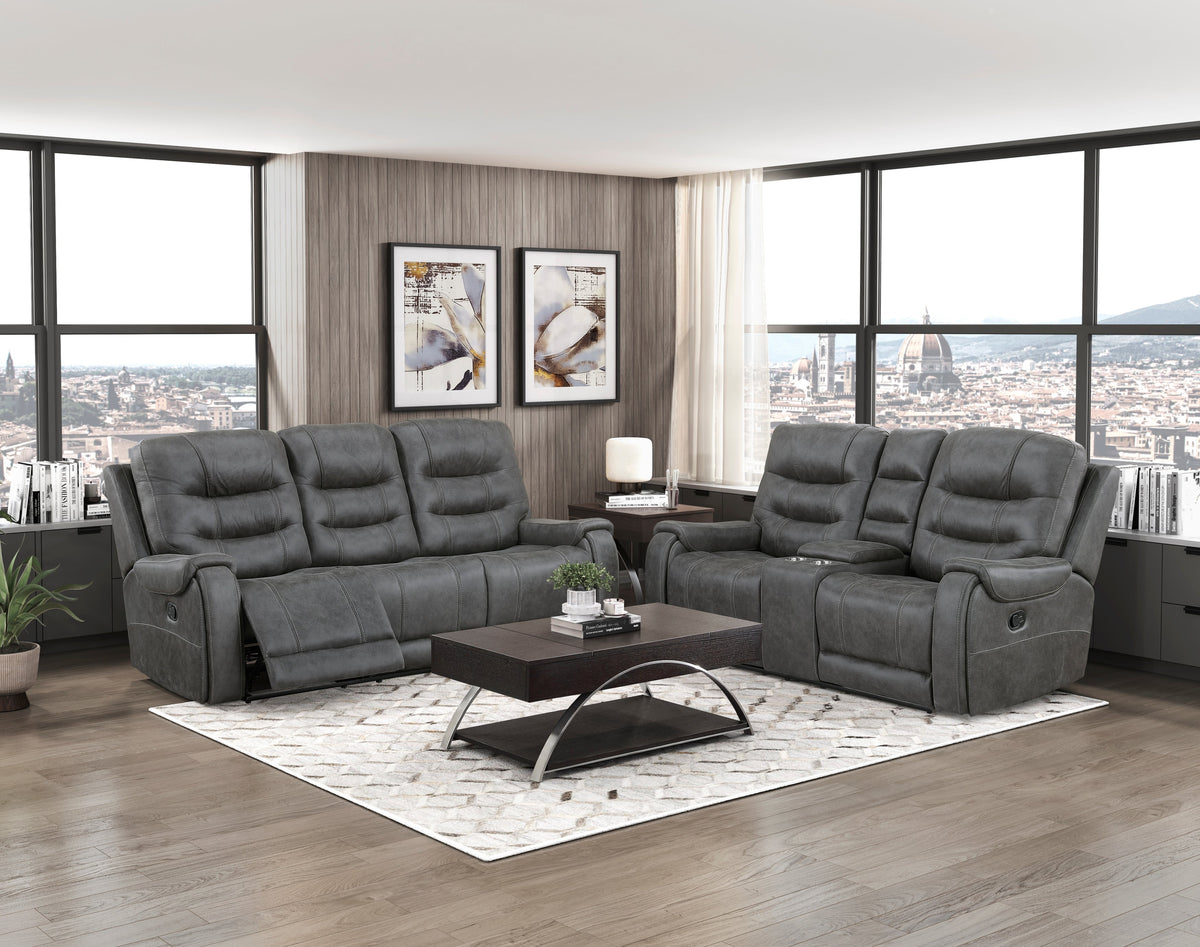 Oberon Dark Gray 2-Piece Double Reclining Set by Homelegance at Eve Furniture