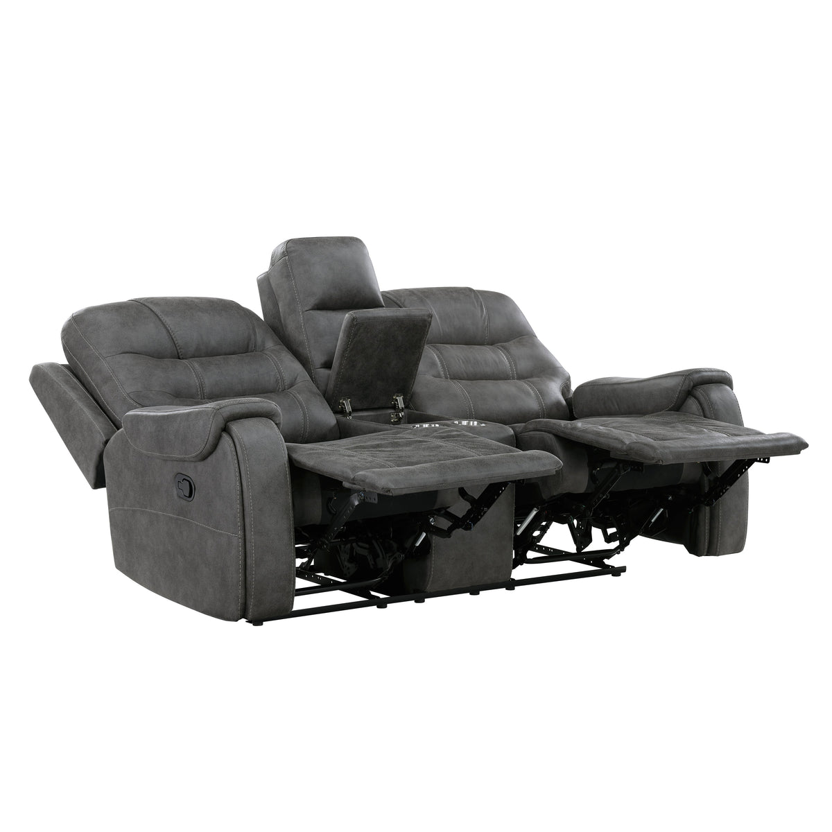 Oberon Dark Gray 2-Piece Double Reclining Set by Homelegance at Eve Furniture