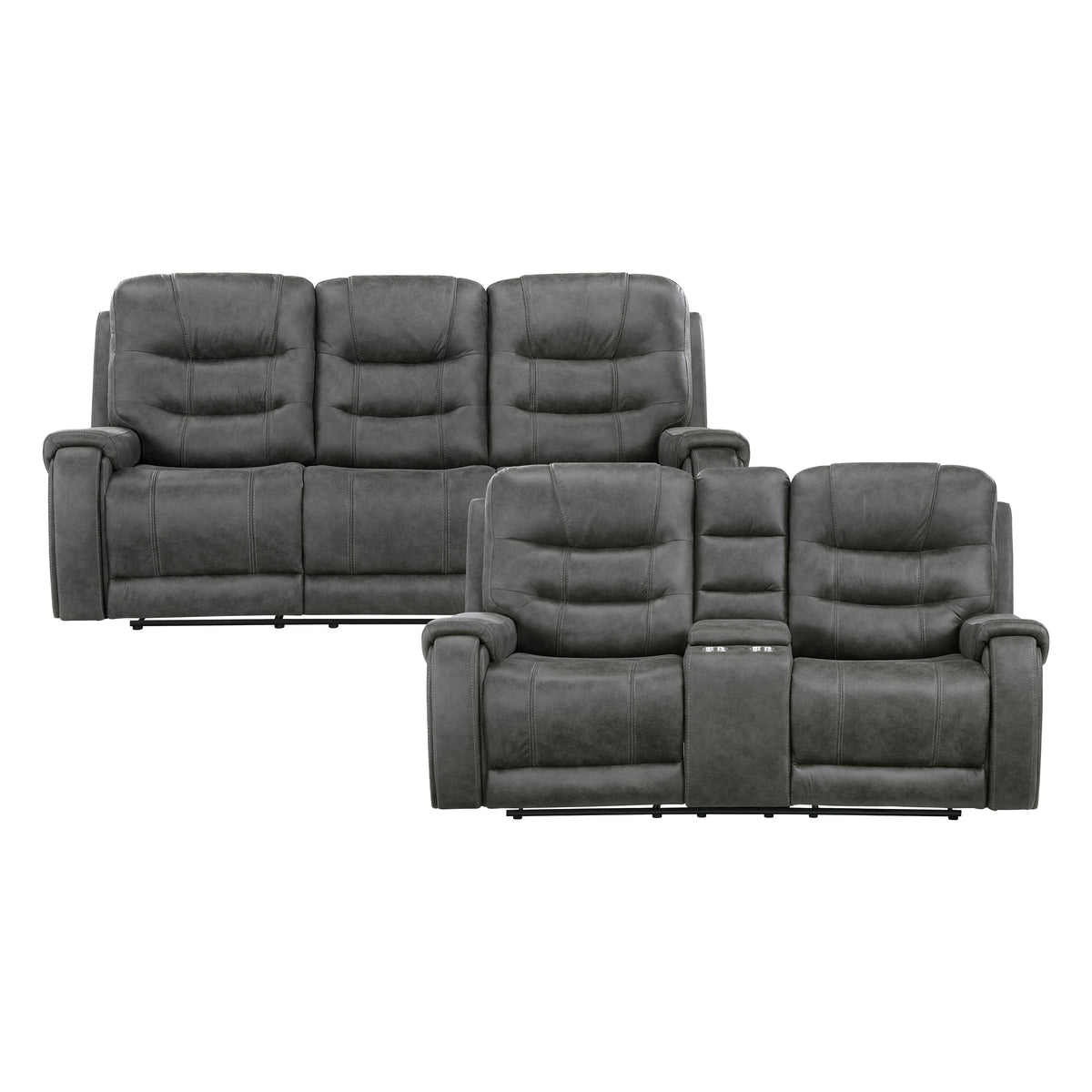 Oberon Dark Gray 2-Piece Double Reclining Set by Homelegance at Eve Furniture
