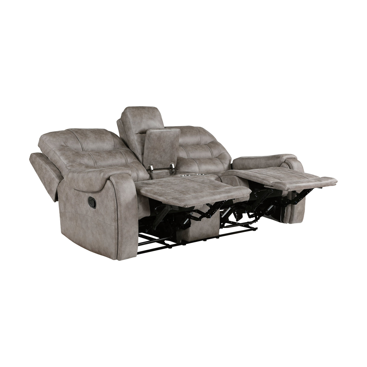 Oberon Grayish Brown Double Reclining Loveseat with Center Console by Homelegance at Eve Furniture