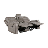 Oberon Grayish Brown Double Reclining Loveseat with Center Console by Homelegance at Eve Furniture
