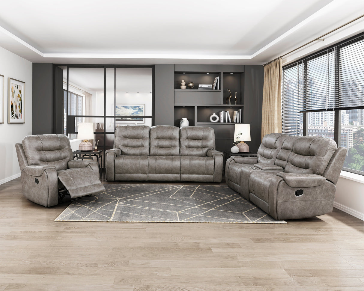 Oberon Grayish Brown Double Reclining Loveseat with Center Console by Homelegance at Eve Furniture