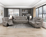 Oberon Grayish Brown Double Reclining Loveseat with Center Console by Homelegance at Eve Furniture