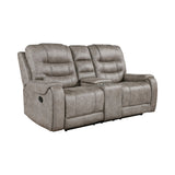 Oberon Grayish Brown Double Reclining Loveseat with Center Console by Homelegance at Eve Furniture