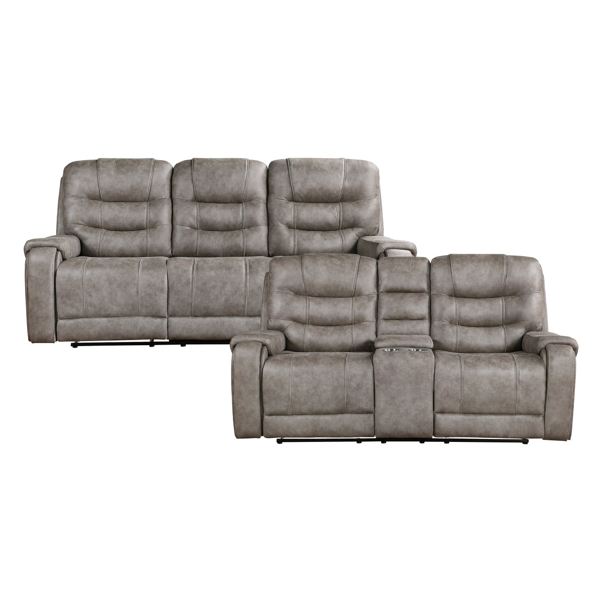 Oberon Grayish Brown Double Reclining Set by Homelegance at Eve Furniture