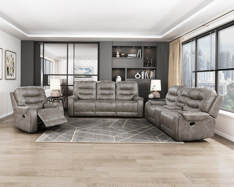 Oberon Grayish Brown Double Reclining Sofa by Homelegance at Eve Furniture