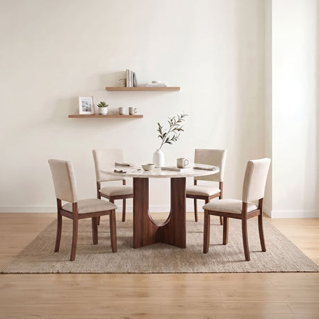 Oberto Travertine Finish/Walnut Round Dining Table by Furniture of America at Eve Furniture