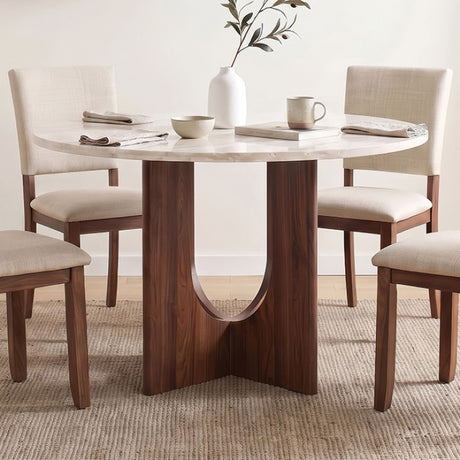 Oberto Travertine Finish/Walnut Round Dining Table by Furniture of America at Eve Furniture