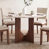 Oberto Travertine Finish/Walnut Round Dining Table by Furniture of America at Eve Furniture