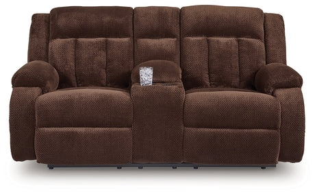 Observation Chocolate Power Reclining Loveseat with Console by Ashley at Eve Furniture