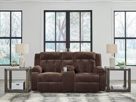 Observation Chocolate Power Reclining Loveseat with Console by Ashley at Eve Furniture