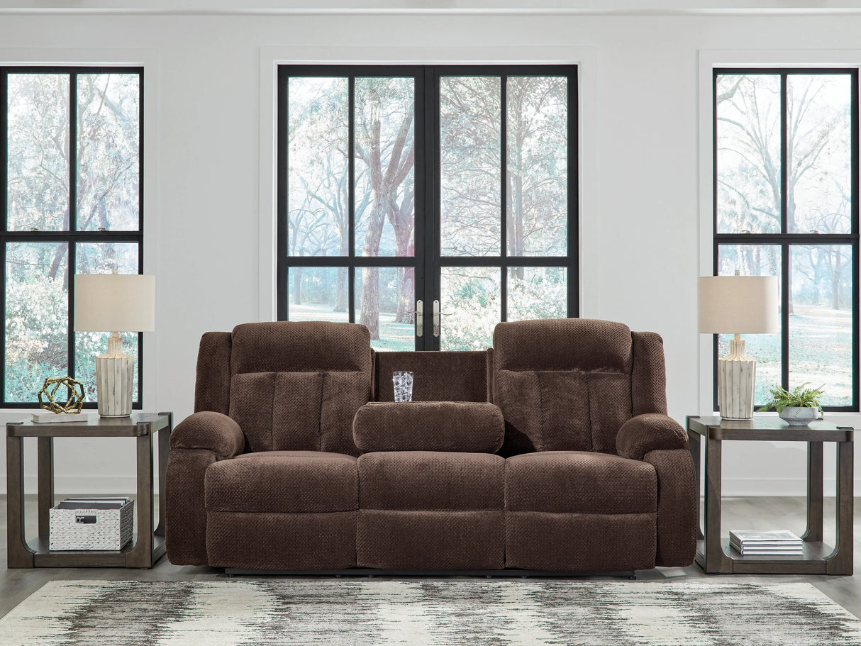 Observation Chocolate Power Reclining Sofa with Drop Down Table by Ashley at Eve Furniture