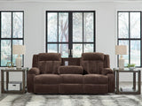 Observation Chocolate Power Reclining Sofa with Drop Down Table by Ashley at Eve Furniture