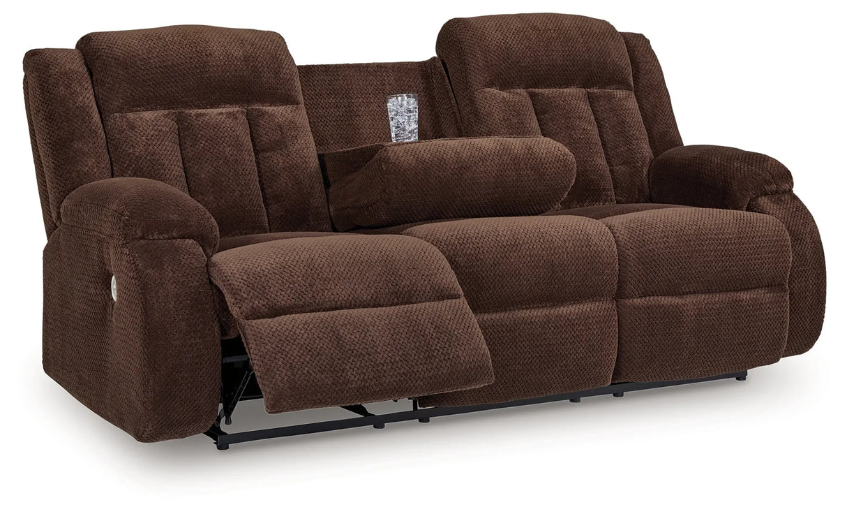 Observation Chocolate Power Reclining Sofa with Drop Down Table by Ashley at Eve Furniture