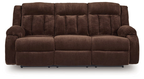 Observation Chocolate Power Reclining Sofa with Drop Down Table by Ashley at Eve Furniture