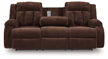 Observation Chocolate Power Reclining Sofa with Drop Down Table by Ashley at Eve Furniture