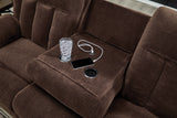 Observation Chocolate Power Reclining Sofa with Drop Down Table by Ashley at Eve Furniture