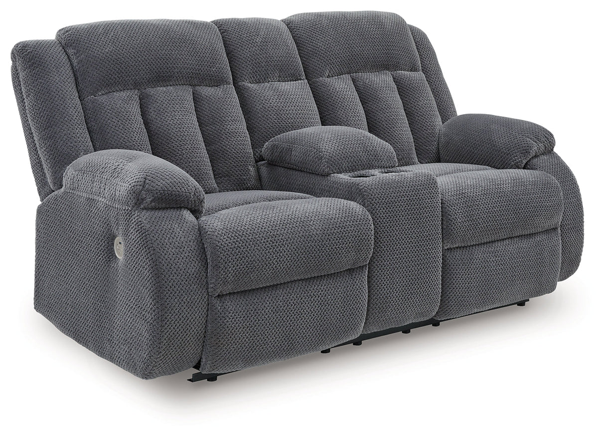 Observation Steel Power Reclining Loveseat with Console by Ashley at Eve Furniture