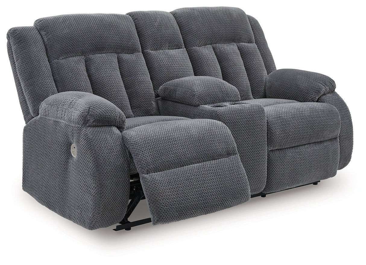 Observation Steel Power Reclining Loveseat with Console by Ashley at Eve Furniture