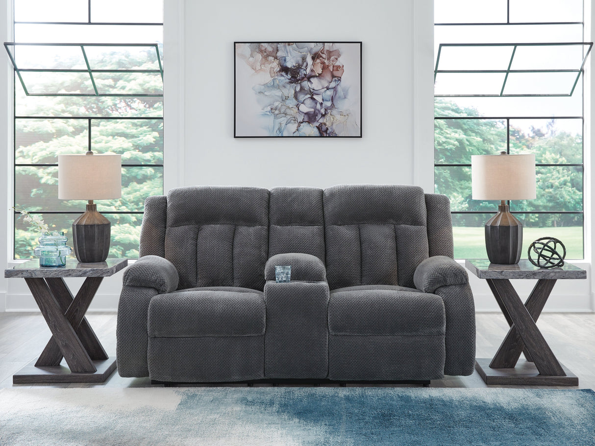 Observation Steel Power Reclining Loveseat with Console by Ashley at Eve Furniture