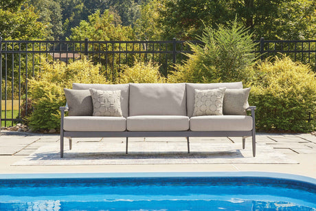 Ocean Beach Gray Outdoor Sofa and Loveseat by Ashley at Eve Furniture