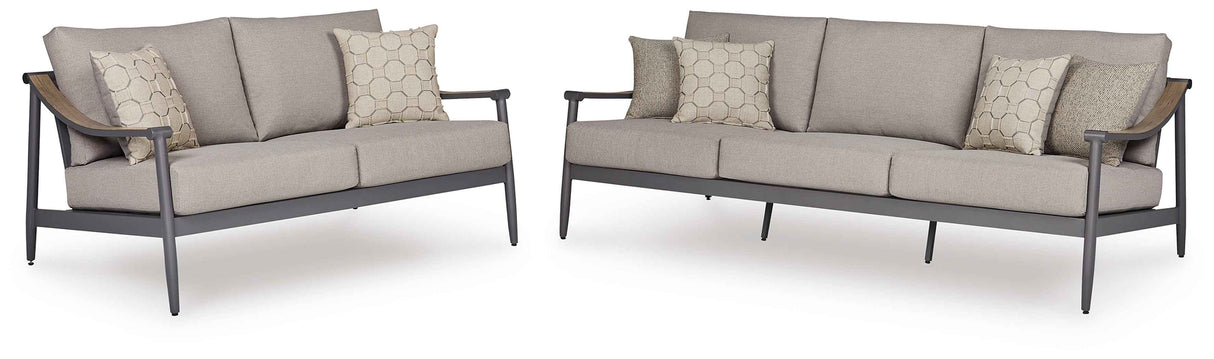 Ocean Beach Gray Outdoor Sofa and Loveseat by Ashley at Eve Furniture