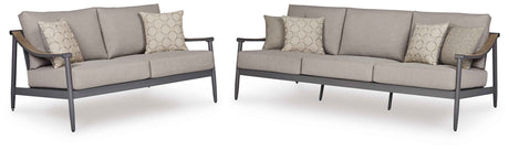 Ocean Beach Gray Outdoor Sofa and Loveseat by Ashley at Eve Furniture