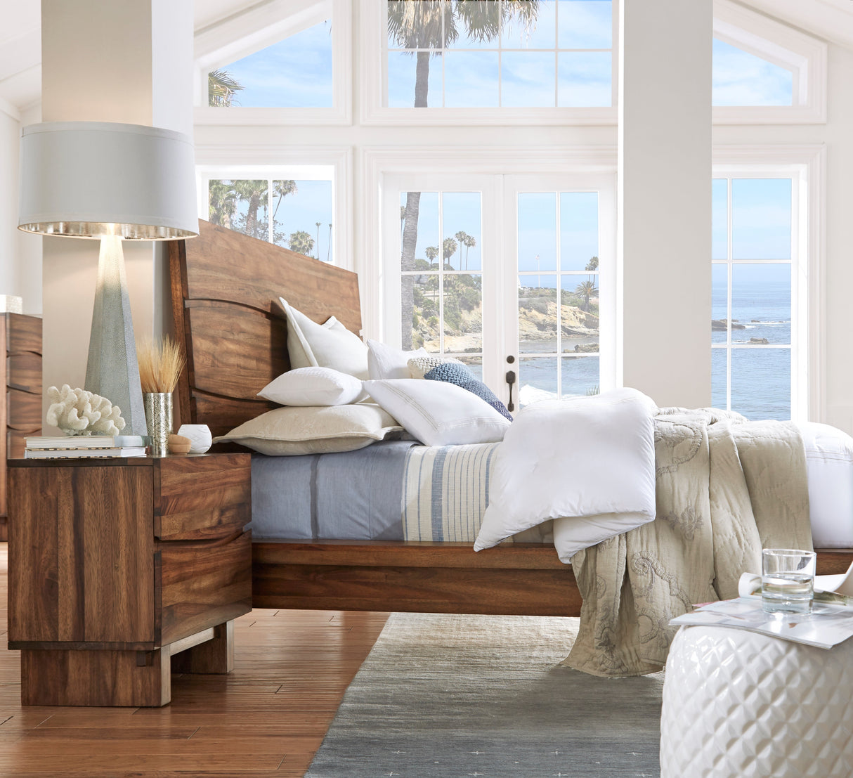 Ocean Two Drawer Solid Wood Nightstand in Natural Sengon by Modus Furniture at Eve Furniture