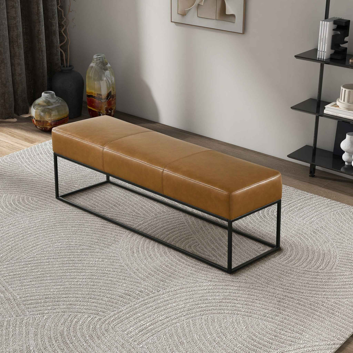 Odessa Tan Leather Bench by Ashcroft Furniture at Eve Furniture