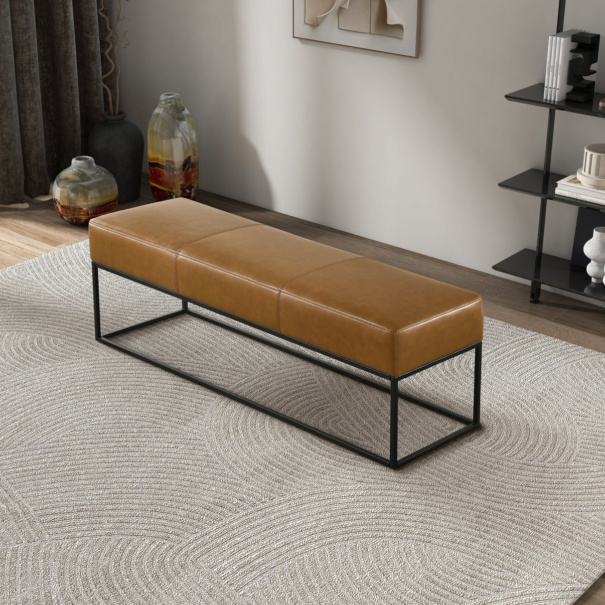 Odessa Tan Leather Bench by Ashcroft Imports at Eve Furniture