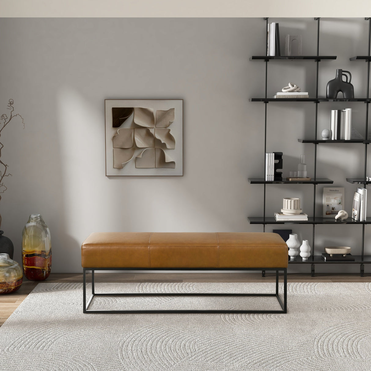 Odessa Tan Leather Bench by Ashcroft Imports at Eve Furniture