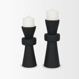 Odilia Large Smooth Matte Black Metal Geometric Pillar Candle Holder by Mercana at Eve Furniture