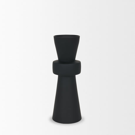 Odilia Large Smooth Matte Black Metal Geometric Pillar Candle Holder by Mercana at Eve Furniture