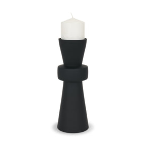 Odilia Large Smooth Matte Black Metal Geometric Pillar Candle Holder by Mercana at Eve Furniture