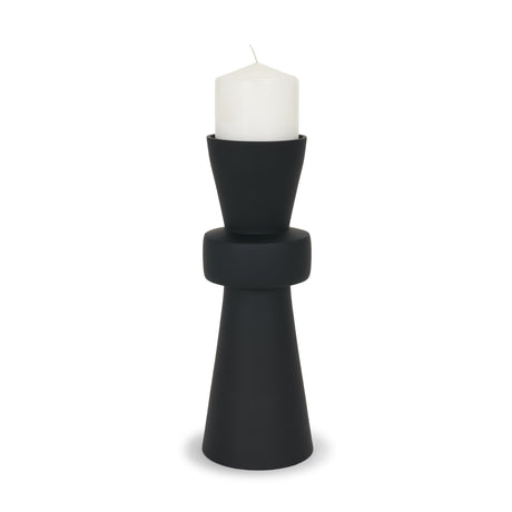 Odilia Large Smooth Matte Black Metal Geometric Pillar Candle Holder by Mercana at Eve Furniture