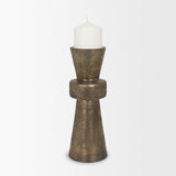 Odilia Large Textured Antiqued Gold Metal Geometric Pillar Candle Holder by Mercana at Eve Furniture