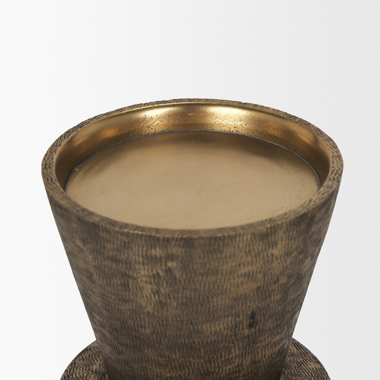 Odilia Large Textured Antiqued Gold Metal Geometric Pillar Candle Holder by Mercana at Eve Furniture