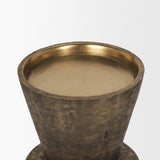 Odilia Large Textured Antiqued Gold Metal Geometric Pillar Candle Holder by Mercana at Eve Furniture