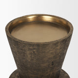 Odilia Large Textured Antiqued Gold Metal Geometric Pillar Candle Holder by Mercana at Eve Furniture