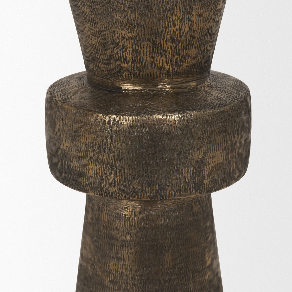 Odilia Large Textured Antiqued Gold Metal Geometric Pillar Candle Holder by Mercana at Eve Furniture