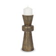 Odilia Large Textured Antiqued Gold Metal Geometric Pillar Candle Holder by Mercana at Eve Furniture