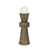Odilia Large Textured Antiqued Gold Metal Geometric Pillar Candle Holder by Mercana at Eve Furniture