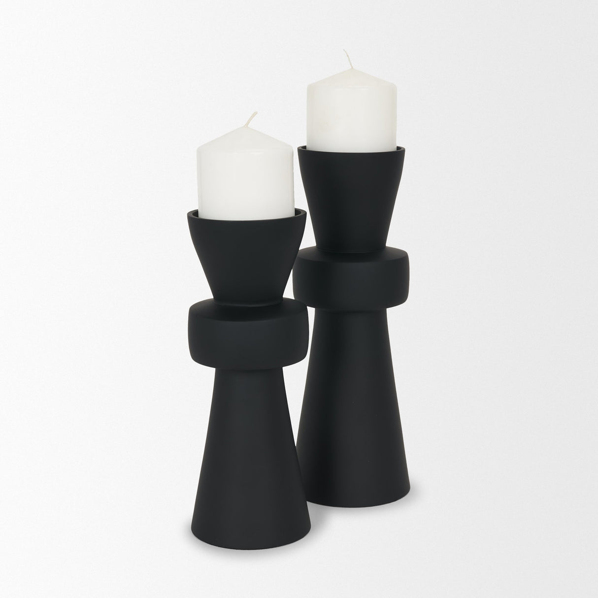 Odilia Small Smooth Matte Black Metal Geometric Pillar Candle Holder by Mercana at Eve Furniture