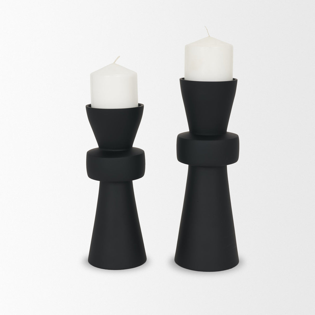 Odilia Small Smooth Matte Black Metal Geometric Pillar Candle Holder by Mercana at Eve Furniture