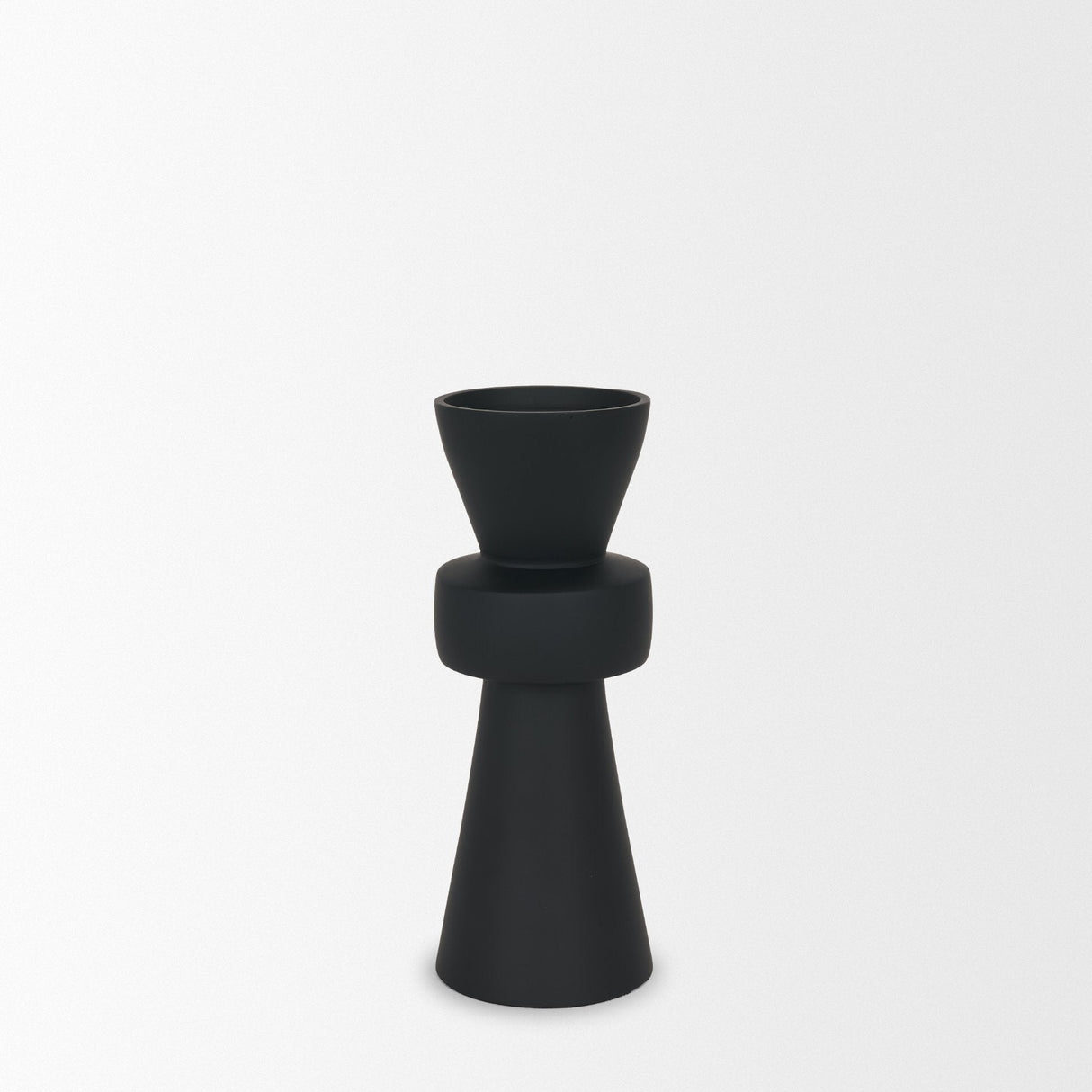 Odilia Small Smooth Matte Black Metal Geometric Pillar Candle Holder by Mercana at Eve Furniture
