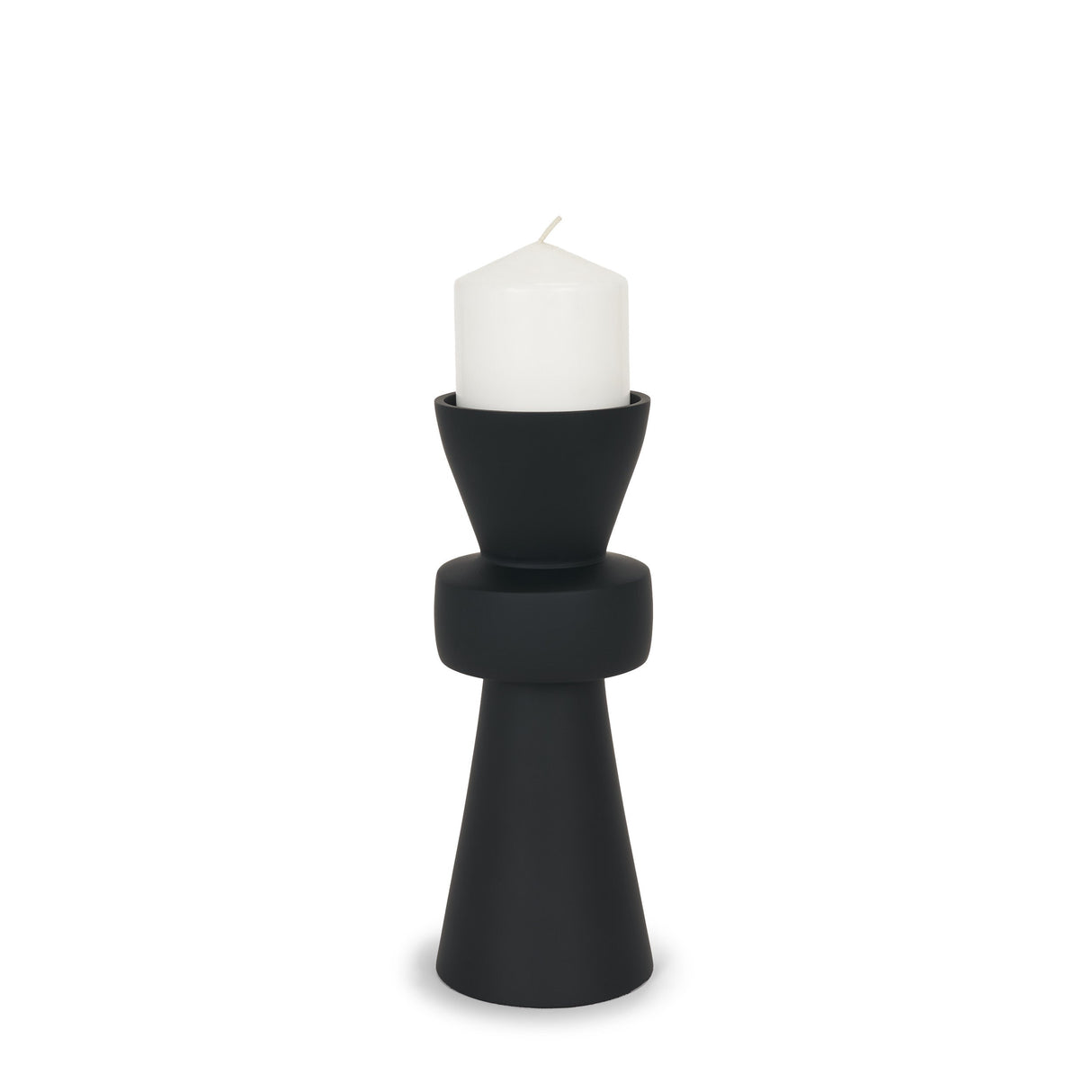 Odilia Small Smooth Matte Black Metal Geometric Pillar Candle Holder by Mercana at Eve Furniture